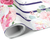 Floral Pattern on Horizontal Stripe Rozen Peony Cadeaupapier (Rol Hoek)