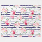 Floral Pattern on Horizontal Stripe Rozen Peony Fleece Deken (Voorkant (Horizontaal))