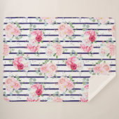 Floral Pattern on Horizontal Stripe Rozen Peony Sherpa Deken (Voorkant (horizontaal))