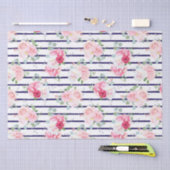 Floral Pattern on Horizontal Stripe Rozen Peony Tissuepapier (Craft)