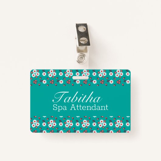Floral Pattern op Aqua Badge (Voorkant met clip)