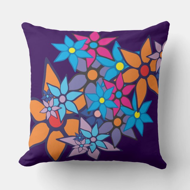  Floral Pattern | Paarse achtergrond Kussen (Voorkant)