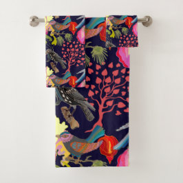 Floral Pattern Paradise Birds and Blooming Trees Bad Handdoek