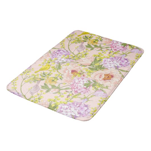 Floral Pattern Peony Mimosa Hydrangea Rozen Birds Badmat (Gekanteld)