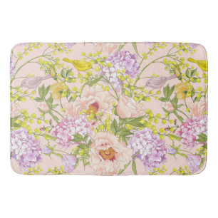 Floral Pattern Peony Mimosa Hydrangea Rozen Birds Badmat