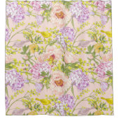 Floral Pattern Peony Mimosa Hydrangea Rozen Birds Douchegordijn (Voorkant)
