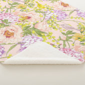 Floral Pattern Peony Mimosa Hydrangea Rozen Birds Sherpa Deken (3/4)