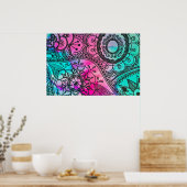Floral Pattern Pink and Aqua Poster (Keuken)