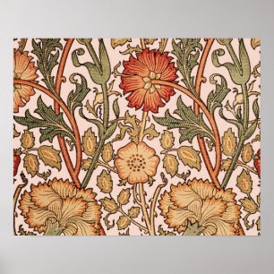 Floral Pattern Pink Designer Fabric Poster