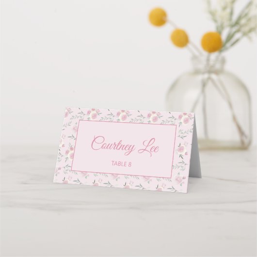 Floral Pattern Pink Folded Place Card (Voorkant)