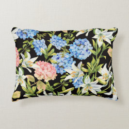 Floral Pattern Pink Hydrangea Blue Jasmine Foliage Accent Kussen