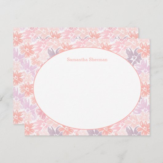 Floral Pattern Pink & Paars Dank u wel Kaart (Voorkant / Achterkant)