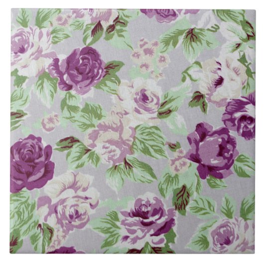 Floral Pattern Purple Flowers Green Foliage Tegeltje (Voorkant)