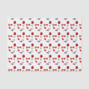 Floral Pattern Red Poppies, Butterfly Tissuepapier
