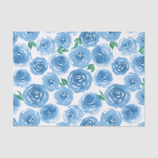 Floral Pattern Roos Cute Girly Blue Waterverf Tissuepapier (Voorkant)