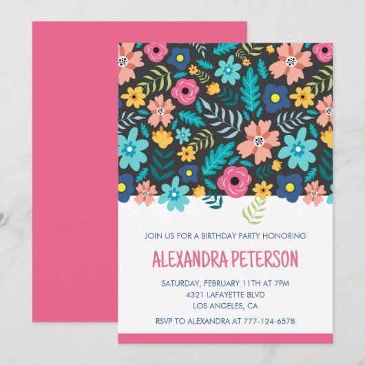 Floral Pattern rose 83e anniversaire invitations (Devant / Derrière)