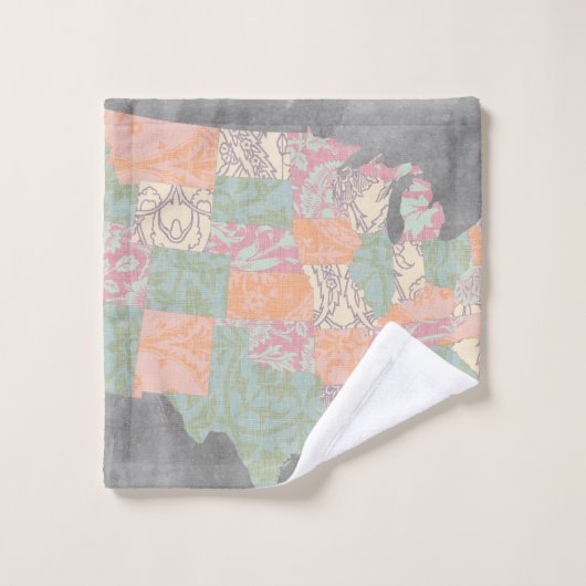 Floral Pattern States Map Bad Handdoek (Wasdoekje)