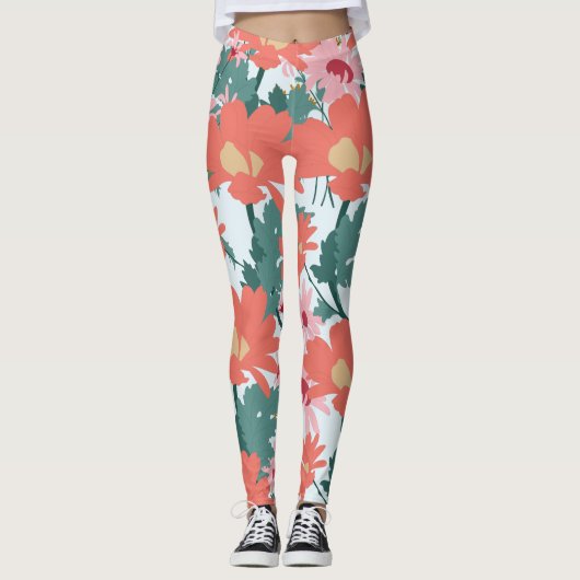 Floral Pattern Tekening Elegant Decorative Flowers Leggings (Voorkant)