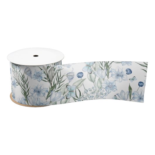 Floral Pattern Waterverf Blue White Butterfly Lint (Spoel)