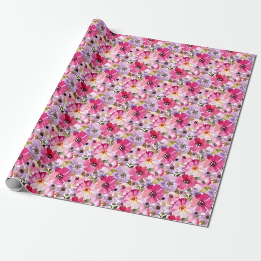 Floral Pattern-Waterverf Cadeaupapier (Uitgerold)