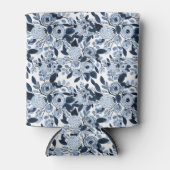 Floral Pattern Waterverf Navy Pastel Blue Blikjeskoeler (Voorkant)