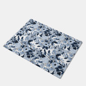 Floral Pattern Waterverf Navy Pastel Blue Deurmat (Schuin)