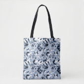 Floral Pattern Waterverf Navy Pastel Blue Draagtas (Voorkant)