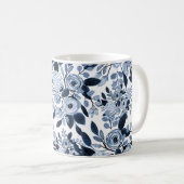 Floral Pattern Waterverf Navy Pastel Blue Koffiemok (Voorkant rechts)