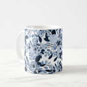 Floral Pattern Waterverf Navy Pastel Blue Koffiemok (Voorkant links)