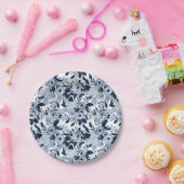 Floral Pattern Waterverf Navy Pastel Blue Papieren Bordje (Feest)