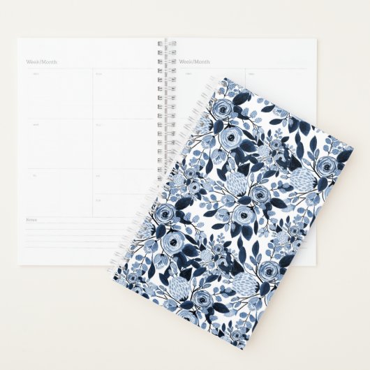 Floral Pattern Waterverf Navy Pastel Blue Planner (Display)