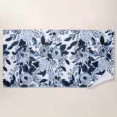 Floral Pattern Waterverf Navy Pastel Blue Strandlaken (Voorkant)