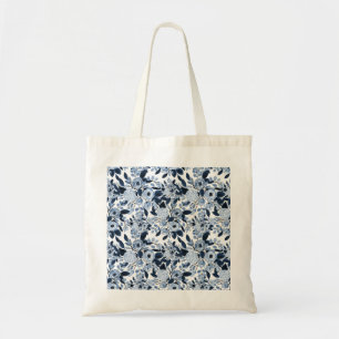 Floral Pattern Waterverf Navy Pastel Blue Tote Bag