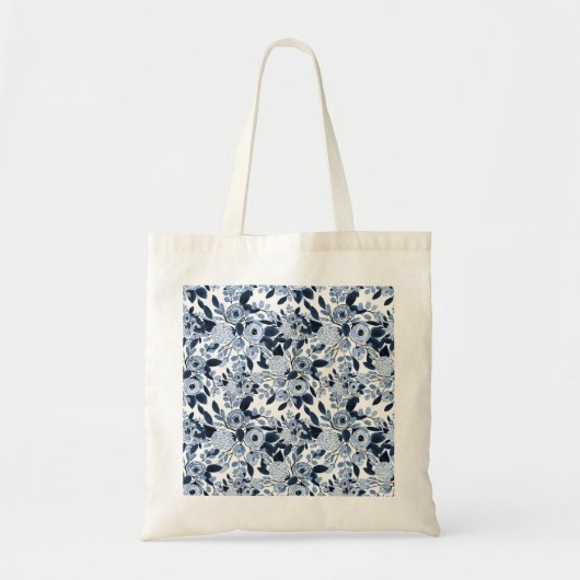 Floral Pattern Waterverf Navy Pastel Blue Tote Bag (Voorkant)
