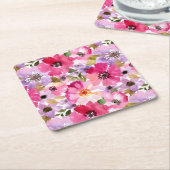 Floral Pattern-Waterverf Vierkante Kartonnen Onderzetter (Schuin)