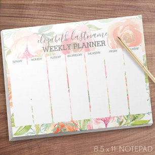 Floral Pattern Weeklanner gekleurde Waterverf Notitieblok