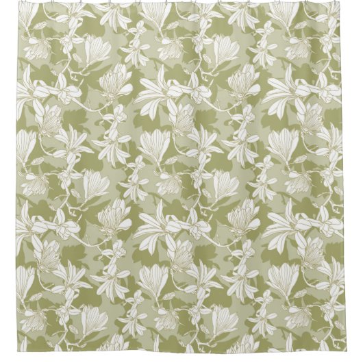 Floral Pattern White Flowers on Green Background Douchegordijn (Voorkant)