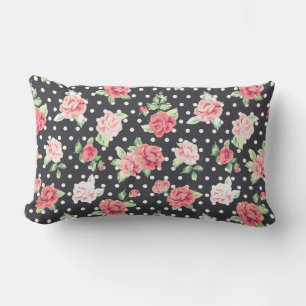 Floral Pattern White Polka Dot on Black Background Kussen