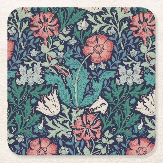  Floral Pattern, William Morris Vierkante Kartonnen Onderzetter (Voorkant)