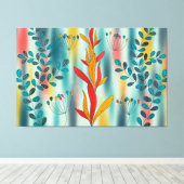 Floral Pattern with Teal Leaves Canvas Afdruk (Insitu (Houten vloer))