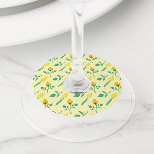 Floral pattern with yellow rose and tulip flowers wijnglaslabel