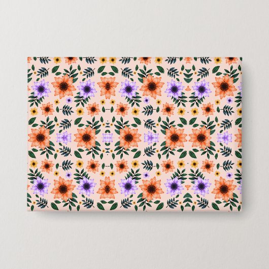 Floral-patterned envelope with vibrant orange  button (Voorkant)