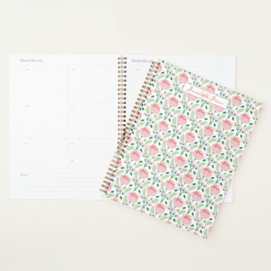 Floral patterned planner in pink and orange (Devant avec enveloppe)