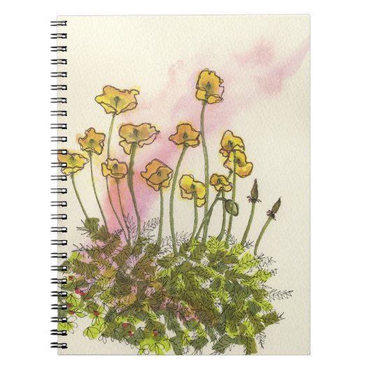 Floral, pavot à fleurs sauvages jaune, carnet en s (Devant)