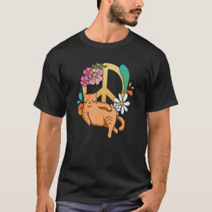 Floral Peace Sign Lazy Cat 70 grafische stijl Hipp T-shirt