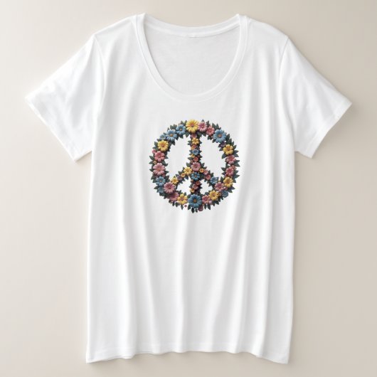 Floral Peace Sign Plus Size Tee (Design devant)