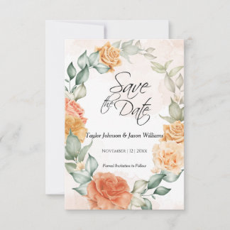 Floral Peach 3.5" x 5" Flat Save The Date Kaart