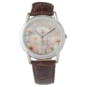 Floral Peach Beige Flowers Design 328 Horloge