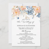 Floral Peach Blush Blue bruiloft programma (Voorkant)