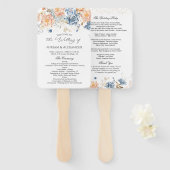 Floral Peach Blush Blue bruiloft programma Handwaaier (Voorkant en achterkant)